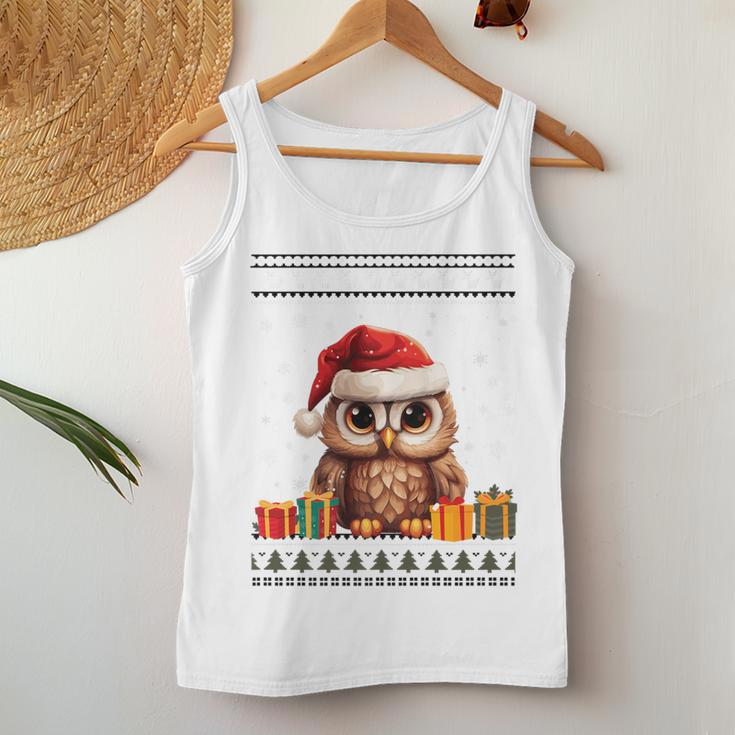 Christmas Owl Santa Hat Ugly Christmas Sweater Women Tank Top Unique Gifts
