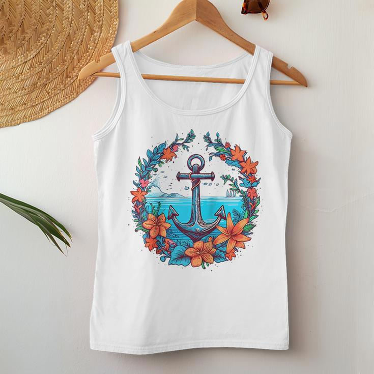 Colorful Flowers Pattern Floral Nautical Sailing Boat Anchor Women Tank Top Unique Gifts