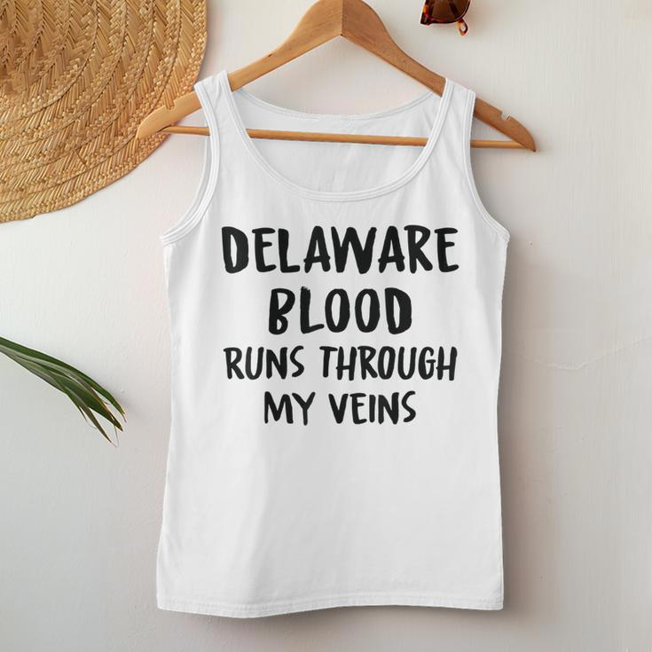 Delaware Blood Runs Through My Veins Novelty Sarcastic Word Women Tank Top Funny Gifts