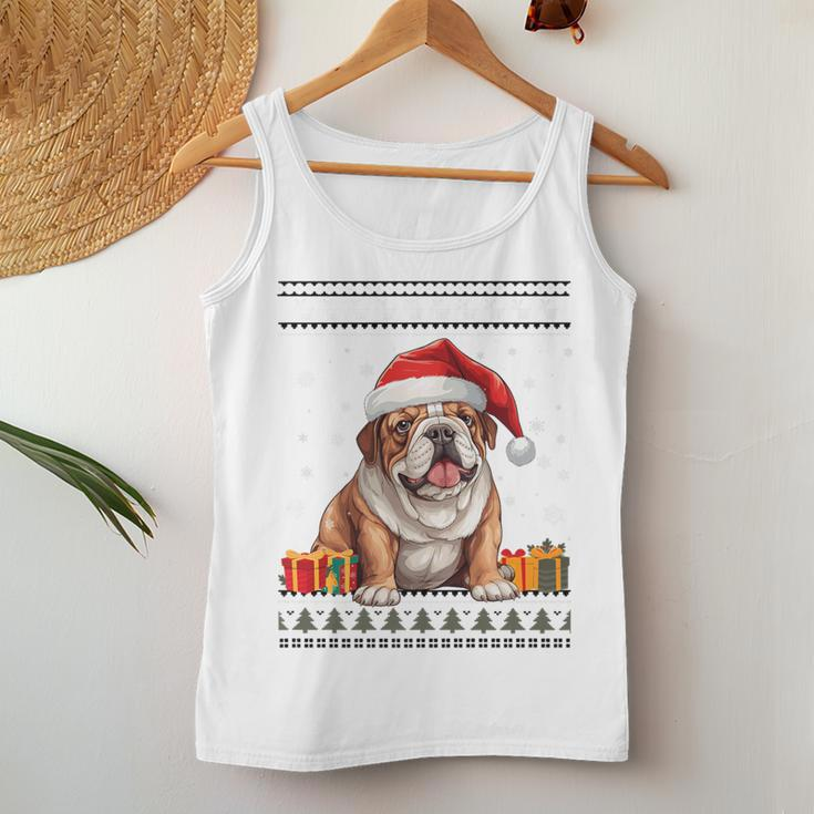 Dog Christmas Cute Bulldog Santa Hat Ugly Christmas Sweater Women Tank Top Unique Gifts