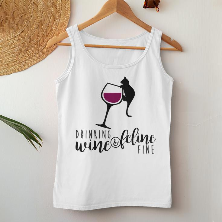Drinking Wine And Feline Fine Cat Lady Women Tank Top Funny Gifts