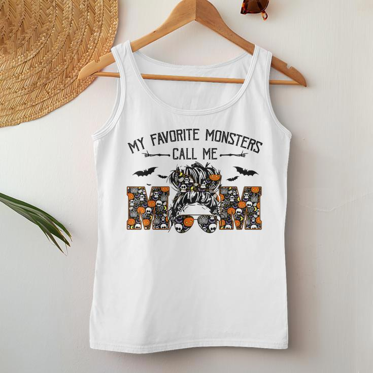 My Favorite Monsters Call Me Mom Messy Bun Happy Halloween Women Tank Top Weekend Graphic Funny Gifts