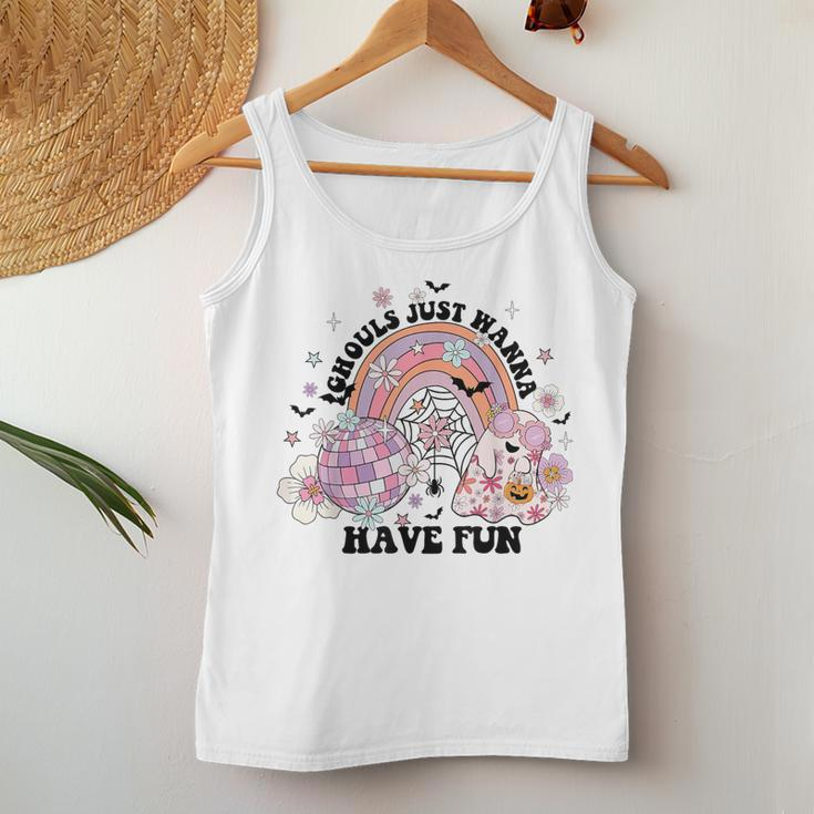 Ghouls Just Wanna Have Fun Cute Halloween Ghost Girl Graphic Women Tank Top Unique Gifts