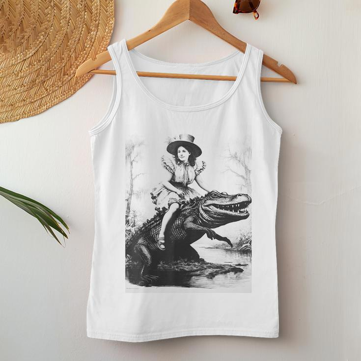 Girl Riding Alligator | Weird Funny Florida Crocodile Meme Women Tank Top Weekend Graphic Personalized Gifts