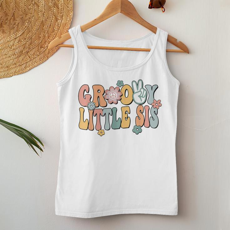 Groovy Little Sis Retro Sister Matching Family 1St Birthday Women Tank Top Unique Gifts