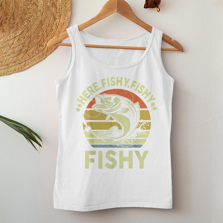 Here-Fishy Fathers Day Dad Papa Kids Boy Women Funny Fishing Women Tank Top Basic Casual Daily Weekend Graphic Funny Gifts