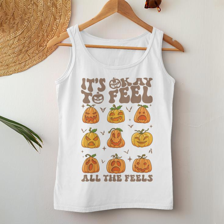 Its Okay To Feel All The Feels Fall Pumpkins Mental Health Women Tank Top Unique Gifts