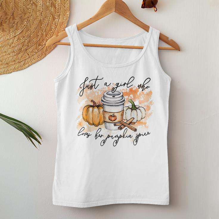 Just A Girl Who Loves Fall Pumpin Spice Latte Autumn Women Tank Top Unique Gifts