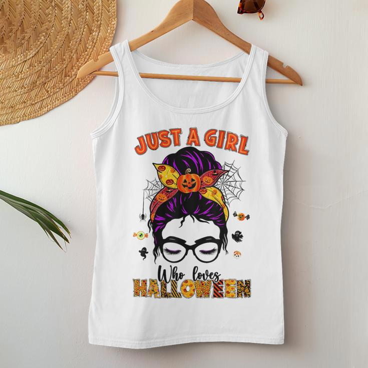 Just A Girl Who Loves Halloween Scary Messy Bun Costume Women Tank Top Unique Gifts