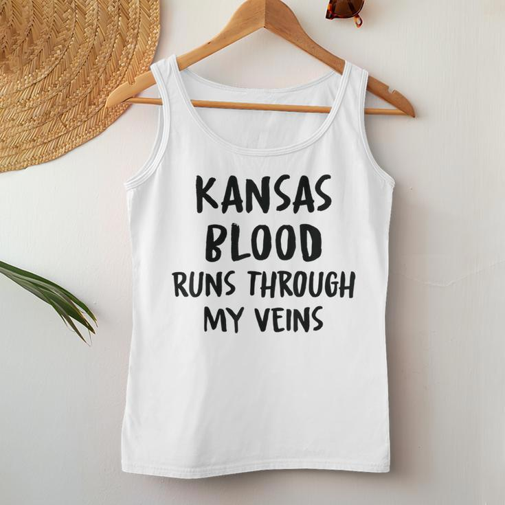 Kansas Blood Runs Through My Veins Novelty Sarcastic Word Women Tank Top Funny Gifts