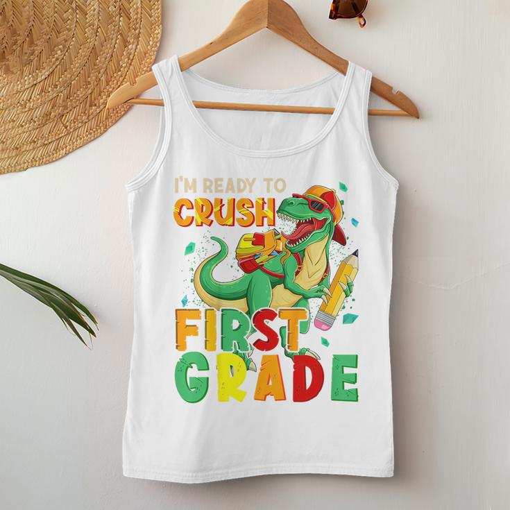 Kids Im Ready To Crush First Grade Back To School Dinosaur Women Tank Top Weekend Graphic Funny Gifts
