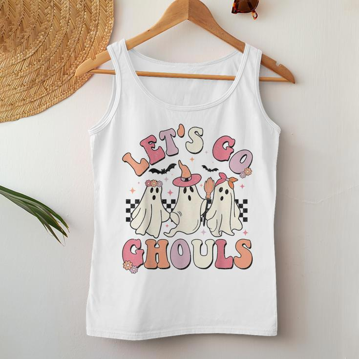 Let's Go Ghouls Halloween Ghost Outfit Costume Retro Groovy Women Tank Top Funny Gifts