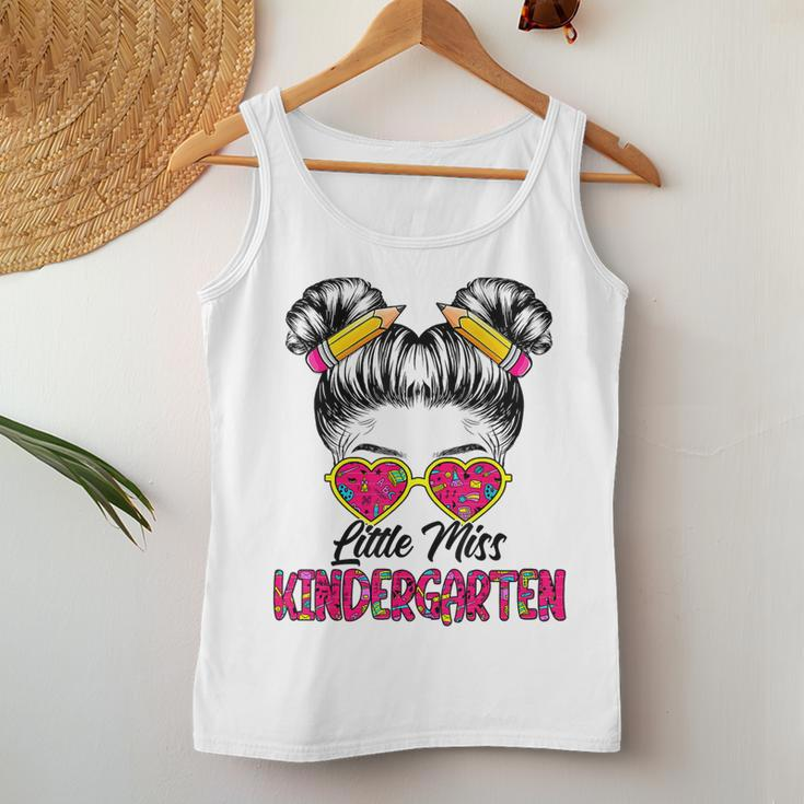 Little Miss Kindergarten Back To School Messy Bun Girls Women Tank Top Weekend Graphic Funny Gifts
