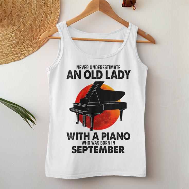 Never Underestimate An Old Lady With A Piano Born September Women Tank Top Basic Casual Daily Weekend Graphic Funny Gifts