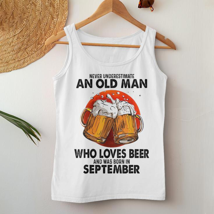 Never Underestimate An Old Man Who Loves Beer September Women Tank Top Basic Casual Daily Weekend Graphic Funny Gifts