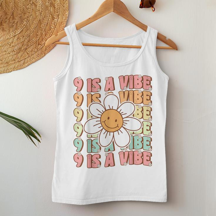 Nine Is A Vibe Cute Groovy 9Th Birthday Party Daisy Flower Women Tank Top Unique Gifts