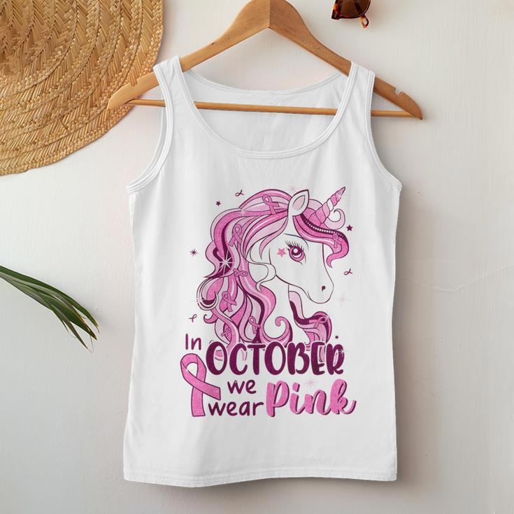 In October We Wear Pink Unicorn Breast Cancer Girls Women Tank Top Personalized Gifts