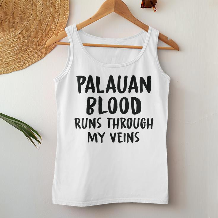 Palauan Blood Runs Through My Veins Novelty Sarcastic Word Women Tank Top Funny Gifts