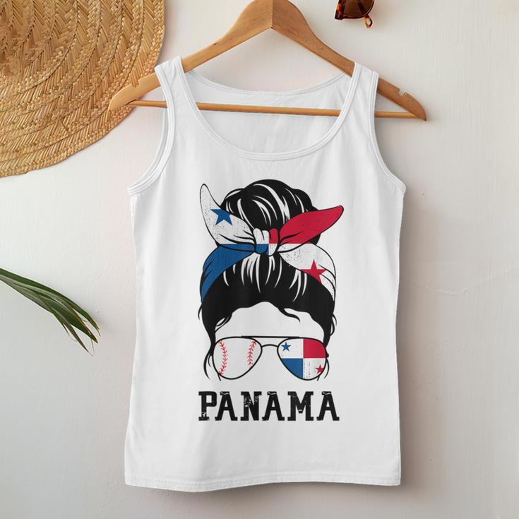 Panamanian Baseball Fan Girl Mom Messy Bun Panama Flag Women Tank Top Unique Gifts