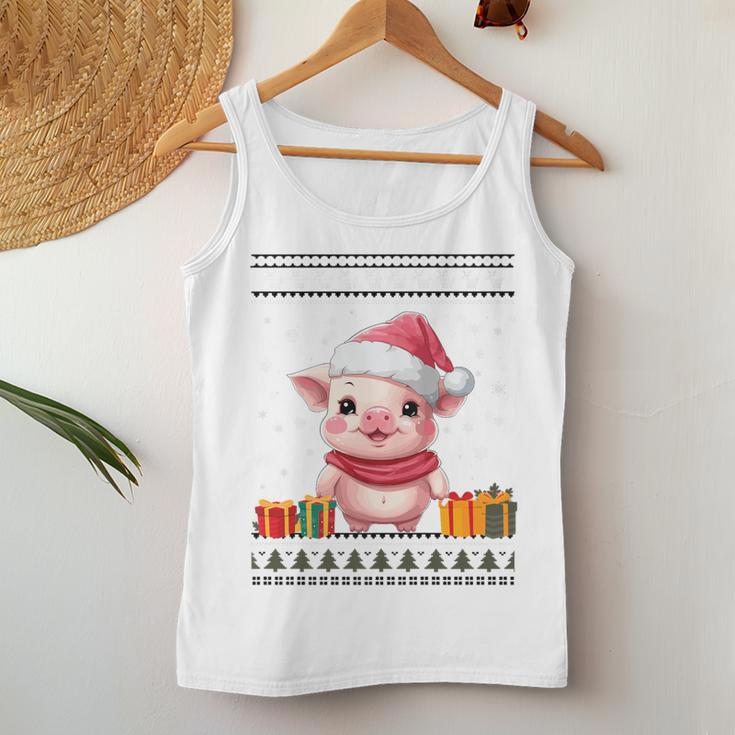 Pig Christmas Santa Hat Ugly Christmas Sweater Women Tank Top Unique Gifts