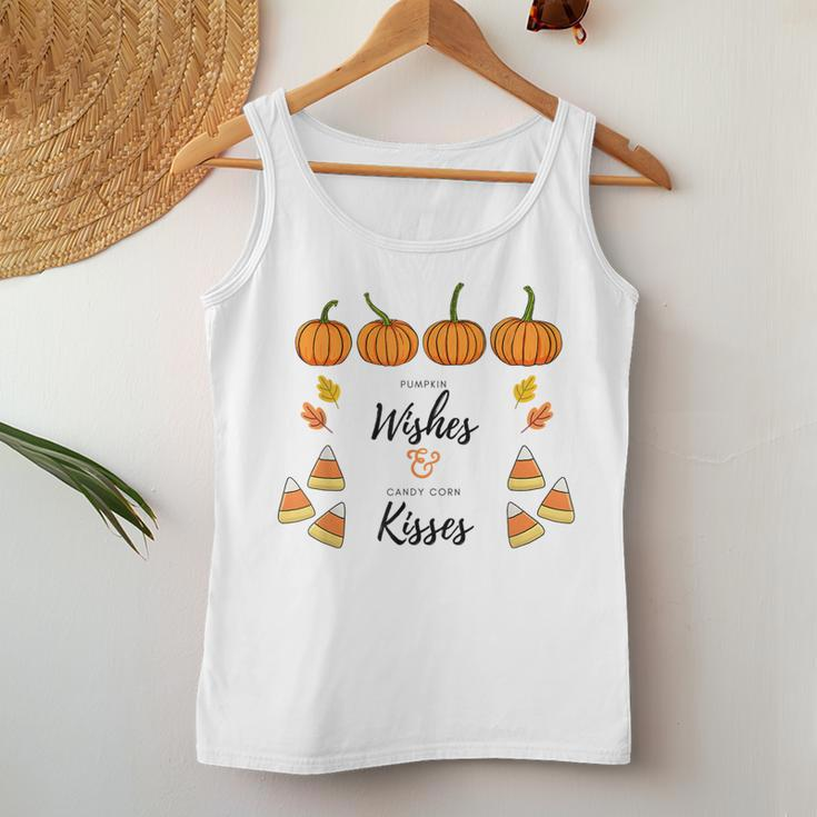 Pumpkin Wishes And Candy Corn Kisses Quote Halloween Fall Halloween Women Tank Top Unique Gifts