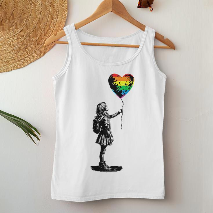 Rainbow Heart Balloon Lgbt Gay Lesbian Pride Flag Aesthetic Women Tank Top Unique Gifts
