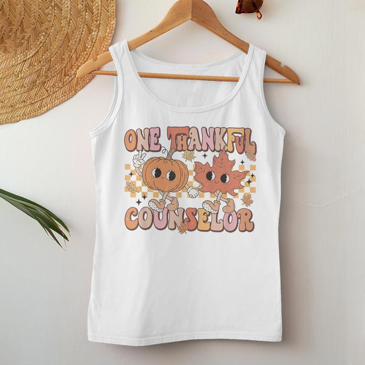 Retro One Thankful Counselor Pumpkin Autumn Leaves Fall Women Tank Top Funny Gifts