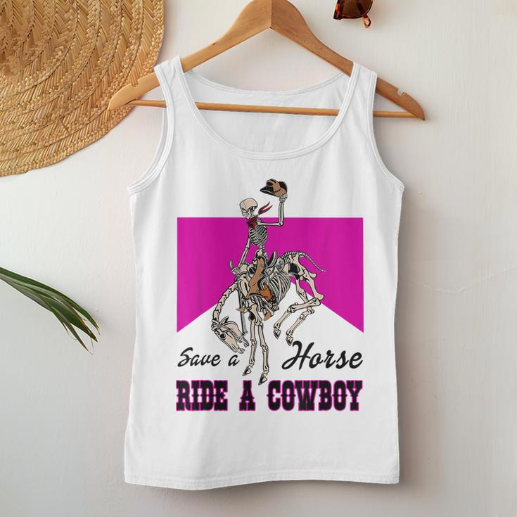 Save A Horse Ride A Cowboy Skeleton Western Pink Women Tank Top Funny Gifts
