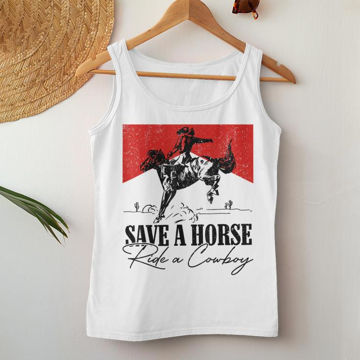 Save A Horse Ride A Cowboy Skeleton Country Skull Western Women Tank Top Funny Gifts