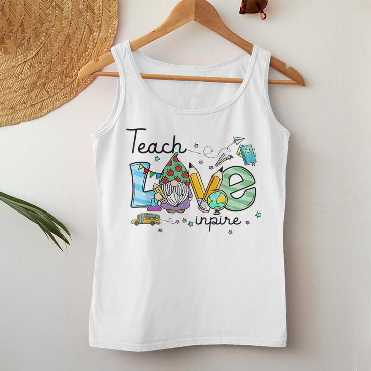 Teach Love Inspire Funny Gnome Back To School Prek Teachers Women Tank Top Weekend Graphic Funny Gifts