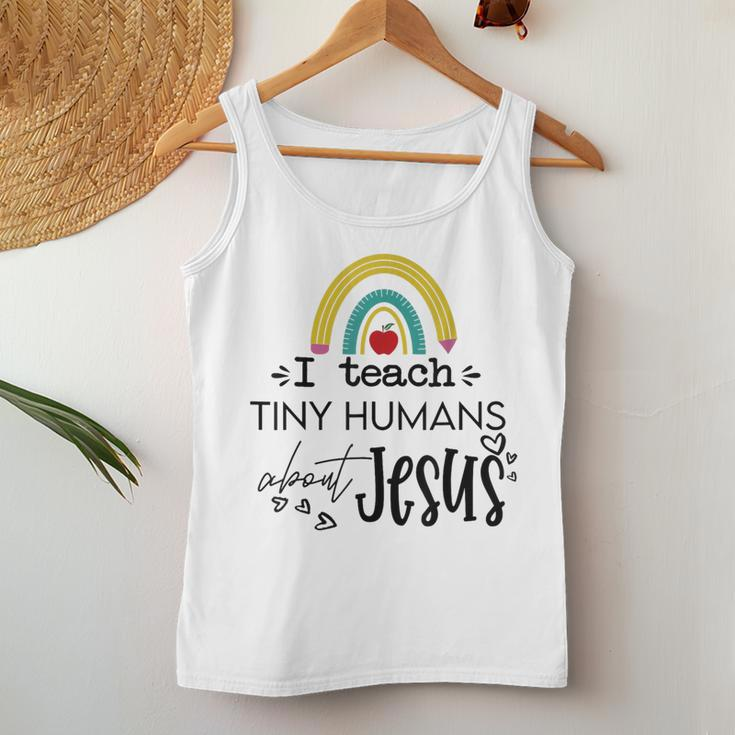 I Teach Tiny Humans About Jesus Sunday School Teacher Women Tank Top Funny Gifts