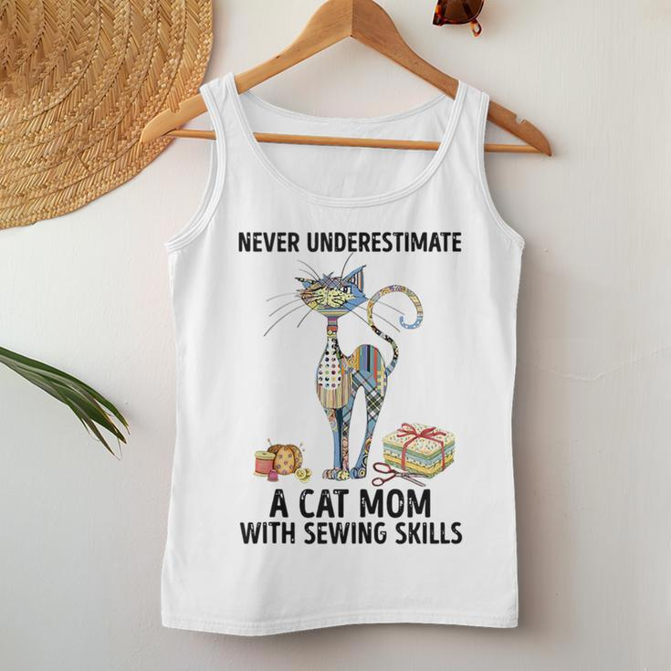 Never Underestimate A Cat Mom With Sewing Skills Cat Sewing Women Tank Top Unique Gifts