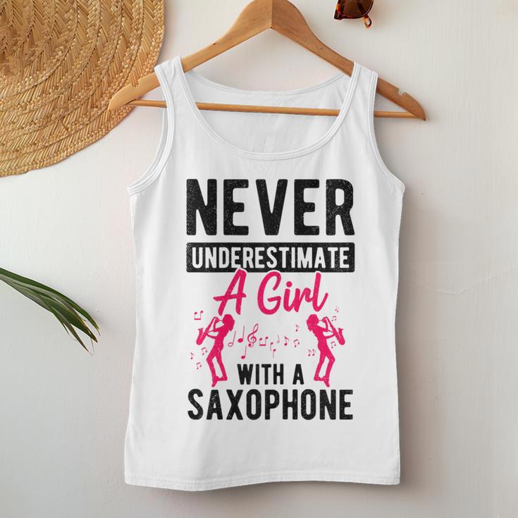 Never Underestimate A Girl With A Saxophone Idea Women Women Tank Top Unique Gifts