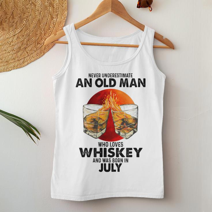 Never Underestimate An Old July Man Who Loves Whiskey Women Tank Top Funny Gifts