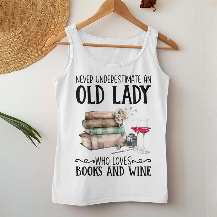 Never Underestimate An Old Lady Who Loves Books And Wine Women Tank Top Unique Gifts