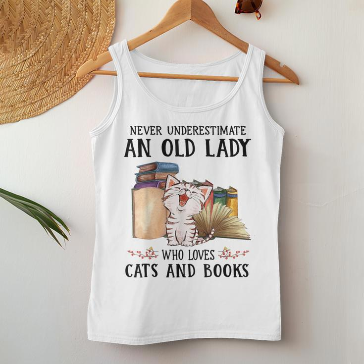 Never Underestimate An Old Lady Who Loves Cats And Books Women Tank Top Unique Gifts