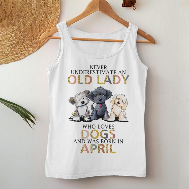 Never Underestimate Old Lady Loves Dogs Born In April Women Tank Top Funny Gifts
