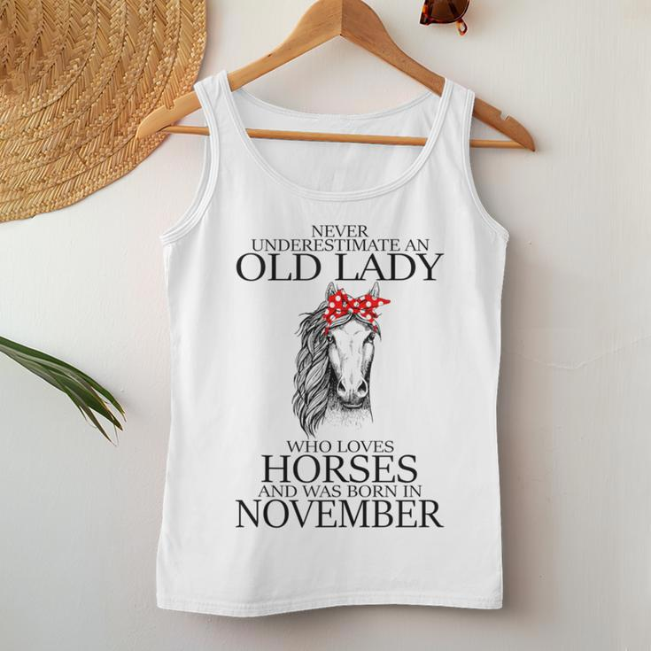 Never Underestimate An Old Lady Who Loves Horses November Women Tank Top Funny Gifts