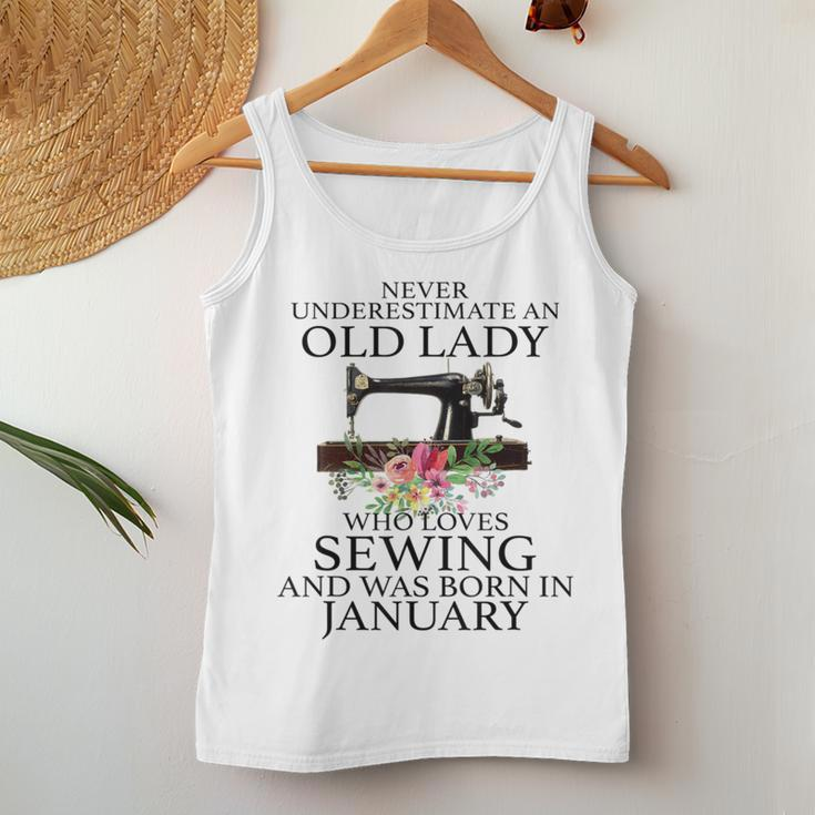 Never Underestimate An Old Lady Who Loves Sewing January Women Tank Top Funny Gifts