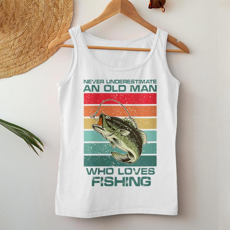 Never Underestimate A Old Man Who Loves Fishing Bass Vintage Women Tank Top Funny Gifts