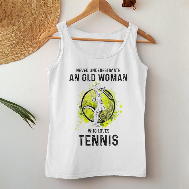 Never Underestimate An Old Woman Who Loves Tennis Sport Women Tank Top Funny Gifts