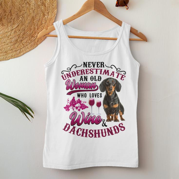 Never Underestimate An Old Woman Who Loves Wine & Dachshunds Women Tank Top Unique Gifts