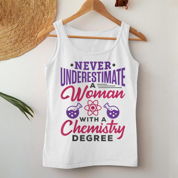 Never Underestimate A Woman With A Chemistry Degree Science Women Tank Top Unique Gifts