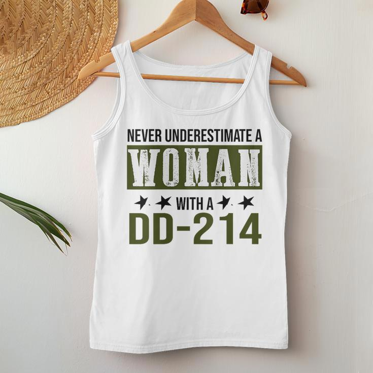 Never Underestimate A Woman With Dd-214 Military Veteren Women Tank Top Unique Gifts