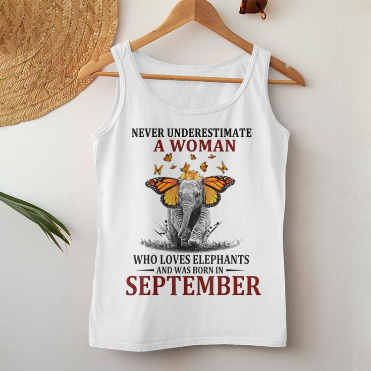 Never Underestimate A Woman Who Loves Elephants September Women Tank Top Personalized Gifts