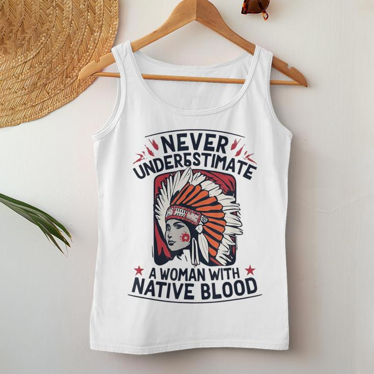 Never Underestimate A Woman With Native Blood Mark Women Tank Top Unique Gifts