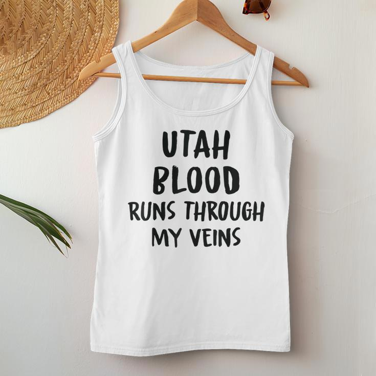 Utah Blood Runs Through My Veins Novelty Sarcastic Word Women Tank Top Funny Gifts