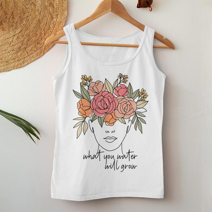 What You Water Will Grow Floral Brain Mental Health Matters Women Tank Top Funny Gifts