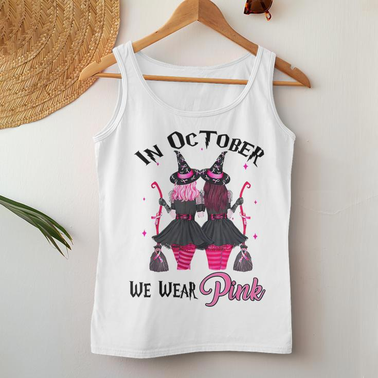 Witches In October We Wear Pink Autumn Fall Breast Cancer Women Tank Top Personalized Gifts