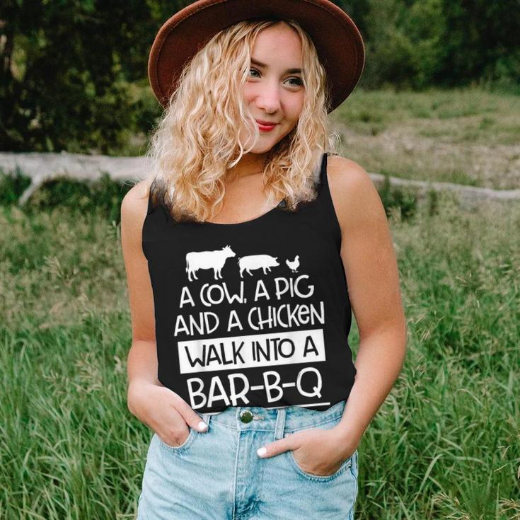 A Cow A Pig And A Chicken Walk Into A Bar B Q The End - Bbq Women Tank Top Basic Casual Daily Weekend Graphic Gifts for Her